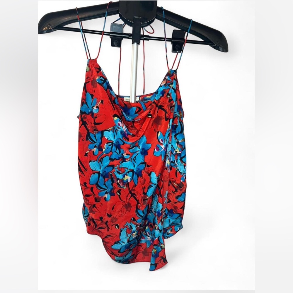 Leifsdottir 100% Silk Floral Camisole Top Red Blue Cowl Neck Size 2